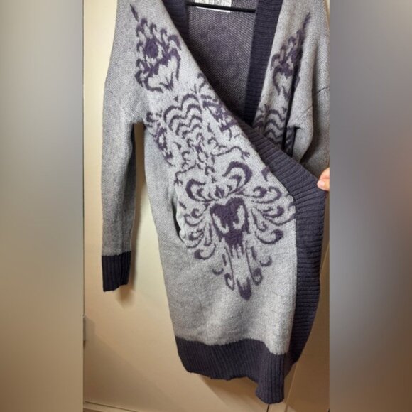 Disney Haunted Mansion Knit Open Front Longline Purple Grey Cardigan Sweater S - Picture 3 of 14
